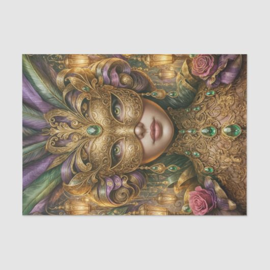 Mystieke Mardi Gras Mask Decoupage Papier (Voorkant)