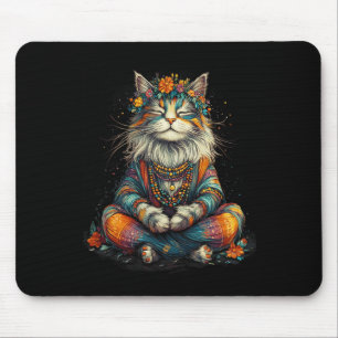 Mystieke Mediterende Kat - Boho Zen Kunst - Yoga  Muismat