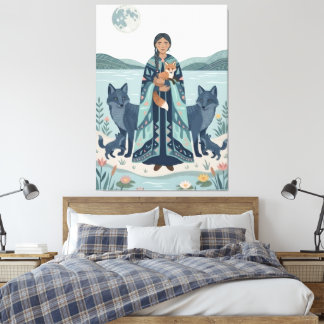 Mystieke Meer Beschermer Kunstprint - Folk Art Vro Canvas Afdruk