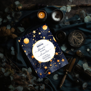 Mystieke Middernacht Blauwe en Gouden Waterverf Br Kaart