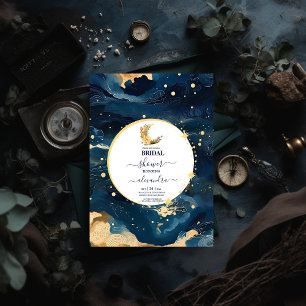 Mystieke Middernacht Blauwe en Gouden Waterverf Br Kaart