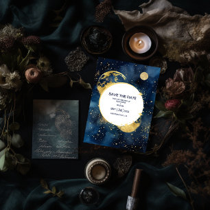 Mystieke Middernachtblauwe en Gouden Waterverf Bru Save The Date