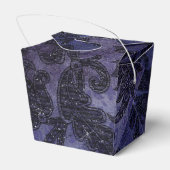 Mystieke Midnight Sky Paarse en Zwarte Damask Bedankdoosjes (Achterkant)