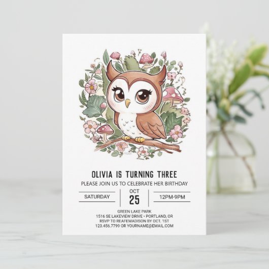 Mystieke mooie digitale uil verjaardag kaart (Staand voorkant)