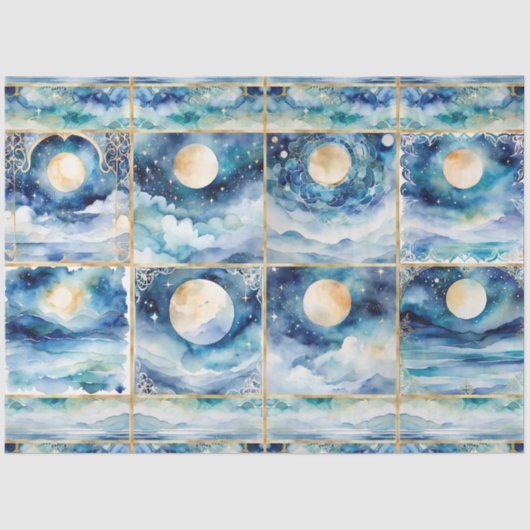 Mystieke Moonlight Stars Clouds n Zee Decoupage Tissuepapier (Voorkant)