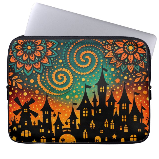 Mystieke Nacht Kasteel Silhouet Laptop Sleeve (Voorkant)
