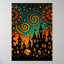 Mystieke Nacht Kasteel Silhouet Poster