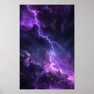Mystieke Nachtelijke Hemel met Paarse Bliksem Post Poster