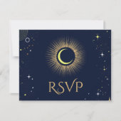 Mystieke Navy Celestial Stars Maan Bruiloft RSVP (Voorkant)