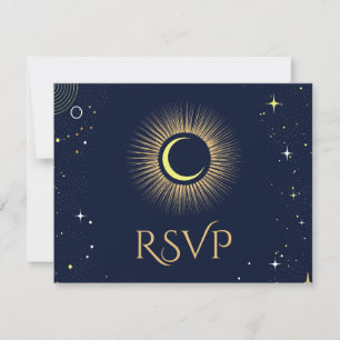 Mystieke Navy Celestial Stars Maan Bruiloft RSVP