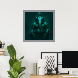 Mystieke Neon Blauwe Heer Ganesha Poster | Modern