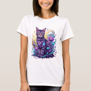 Mystieke Neon Cat Lotus Art T-shirt