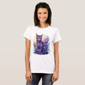 Mystieke Neon Cat Lotus Art T-shirt (Voorkant volledig)