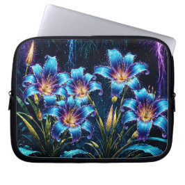 Mystieke neon lelies botanische natuur planten laptop sleeve