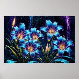 Mystieke neon lelies botanische natuur planten poster