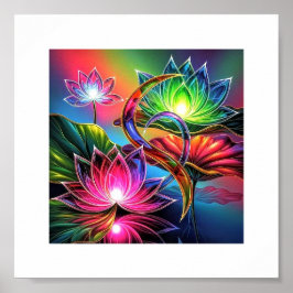 Mystieke Neon Lotus Tuin – Glowende Spirituele Kun Poster