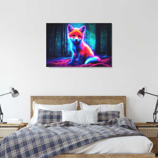 Mystieke neon vos in gloeiend betoverd bos canvas afdruk (Insitu (Slaapkamer))