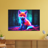 Mystieke neon vos in gloeiend betoverd bos canvas afdruk (Insitu (Woonkamer))