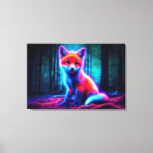 Mystieke neon vos in gloeiend betoverd bos canvas afdruk (Voorkant)