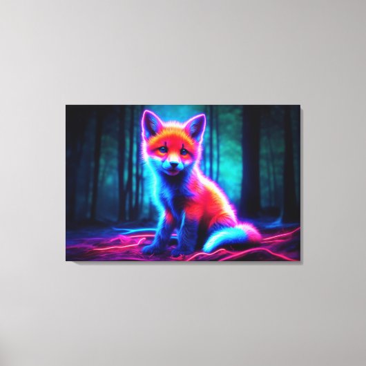 Mystieke neon vos in gloeiend betoverd bos canvas afdruk (Voorkant)