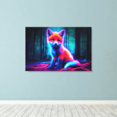 Mystieke neon vos in gloeiend betoverd bos canvas afdruk (Insitu (Houten vloer))