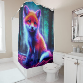 Mystieke neon vos in gloeiend betoverd bos douchegordijn