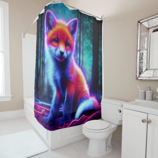 Mystieke neon vos in gloeiend betoverd bos douchegordijn (In situ)