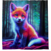Mystieke neon vos in gloeiend betoverd bos douchegordijn (Voorkant)