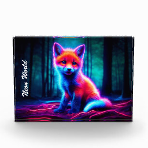 Mystieke neon vos in gloeiend betoverd bos fotoblokken
