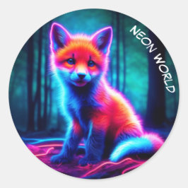 Mystieke neon vos in gloeiend betoverd bos ronde sticker