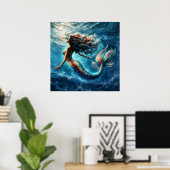 Mystieke oceaan zeemeermin sirene's kleurrijke sta poster (Thuiskantoor)