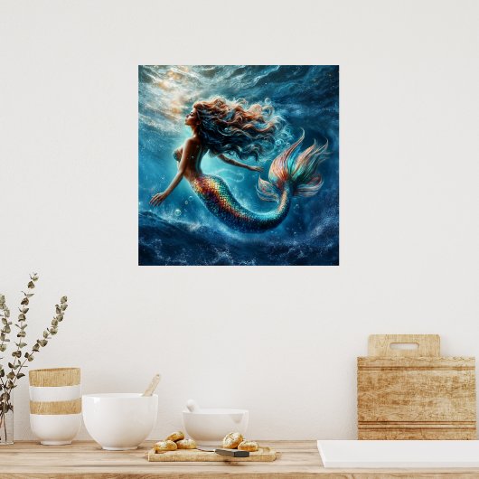 Mystieke oceaan zeemeermin sirene's kleurrijke sta poster (Keuken)