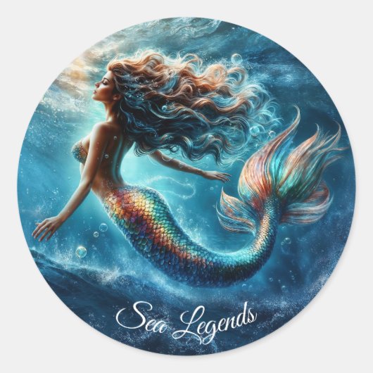 Mystieke oceaan zeemeermin sirene's kleurrijke sta ronde sticker (Voorkant)