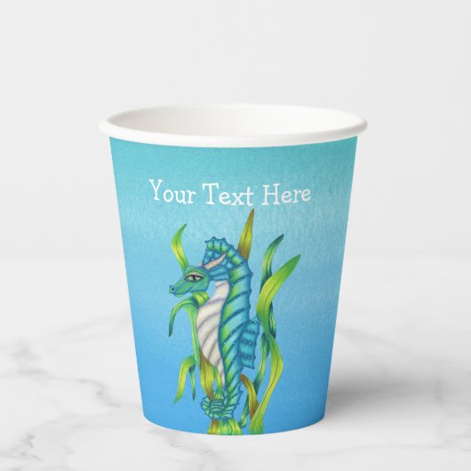 Mystieke Ocean Creature Seahorse Seaweed Blues Papieren Bekers (Voorkant)