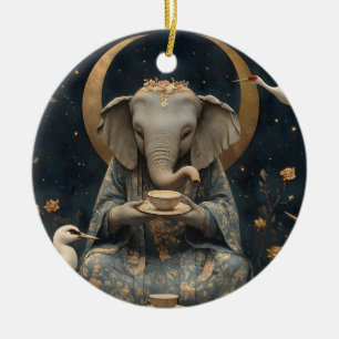 Mystieke olifantentheekransje onder de maansikkel keramisch ornament