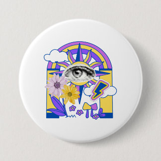 Mystieke Oog Regenboog Boog Kleurrijk Bloemig Boho Ronde Button 7,6 Cm