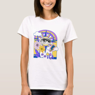 Mystieke Oog Regenboog Boog Kleurrijk Bloemig Boho T-shirt