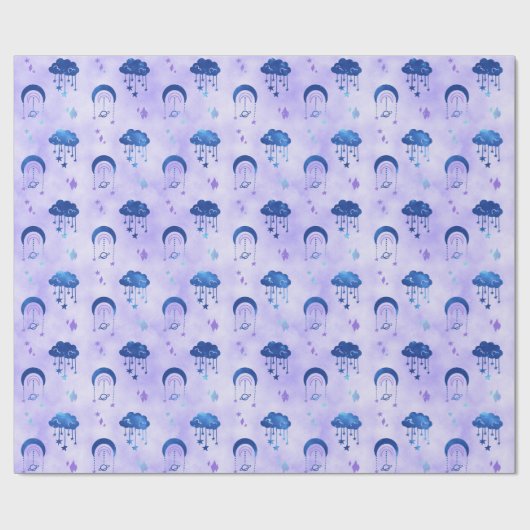 Mystieke Outer Space Night Sky Paarse Patroon Cadeaupapier (Vlak)