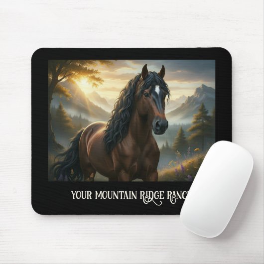 Mystieke Paard Aangepaste Naam Berg Ranch Muismat (Met muis)