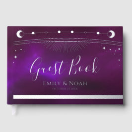 Mystieke Paarse Blauwgroen Zon Maan Sterren Weddin Gastenboek