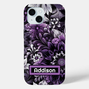 Mystieke Paarse bloemen iPhone 15 Case