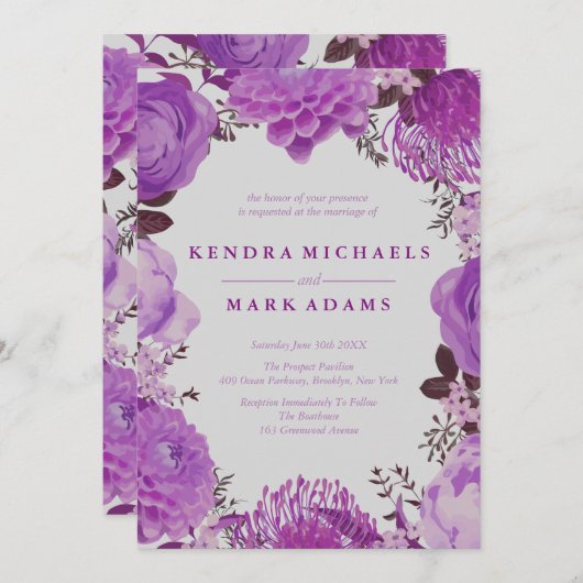 Mystieke Paarse Bloemenkrans Uitnodigingen (Voorkant / Achterkant)