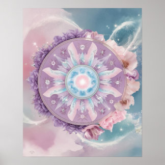 Mystieke Paarse dierenriem Mandala | dromerige ast Poster