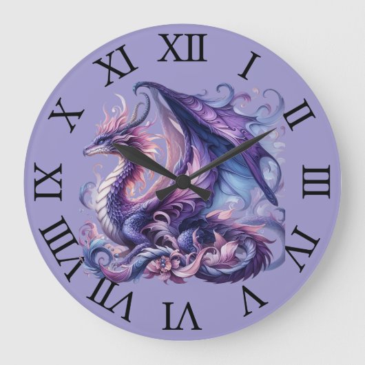 Mystieke Paarse Dragon Wall Clock Grote Klok (Voorkant)