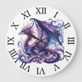 Mystieke Paarse Dragon Wall Clock Grote Klok (Voorkant)
