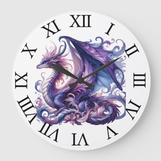 Mystieke Paarse Dragon Wall Clock Grote Klok (Voorkant)