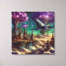 Mystieke Paarse futuristische fantasiestad Canvas Afdruk