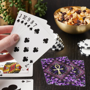 Mystieke Paarse Gouden Ankh Fractal Kunst Tapijt Pokerkaarten