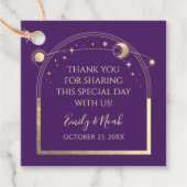 Mystieke Paarse Gouden Zon Maan Sterren Bruiloft Bedankjes Labels (Voorkant)