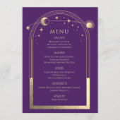 Mystieke Paarse Gouden Zon Maan Sterren Bruiloft Menu (Voorkant)